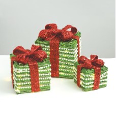 SET GREEN SILVER RATTAN GIFT BOX RED BOW 90 ΘΕΡΜΟ ΛΕΥΚΟ MINI ΛΑΜΠΑΚΙΑ ΜΠΑΤΑΡΙΑΣ 3x3ΑΑ IP20 18cm-24cm-30cm | Aca | X1190114